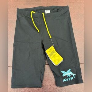 Finis Men’s Black Training Swim Shorts with Yellow Drawstring size US 30 NWT